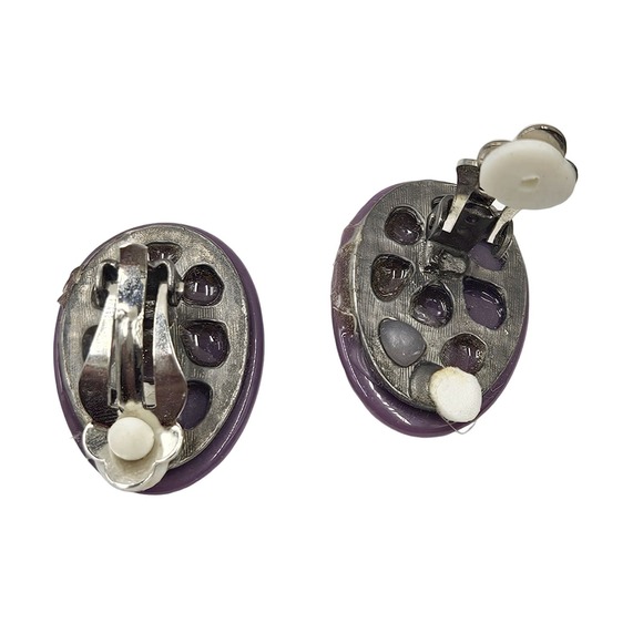 Vintage Unusual Lucite Lavender Turtle Shells Pink Rhinestones Clip Earrings - Picture 3 of 3